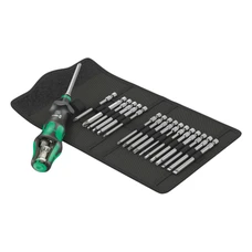 TOURNEVIS PORTE EMBOUT WERA KOMPAKT TURBO 1/4 AVEC EMBOUT VISSAGE NOIR/VERT (MANDRIN A SERRAGE RAPIDE) (SET 19 PIECES) -MARQUE ALLEMANDE POUR LES ATELIERS