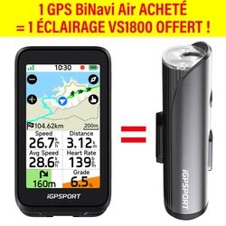 GPS / COMPTEUR iGPSPORT BiNavi Air COULEUR FULL TACTILE TRANSFLECTIF - CARTOGRAPHIE / ANT+ / BLE5 / AUTONOMIE 30H / MULTI FONCTIONS COMPATIBLE > STRAVA ET KOMOOT -AERODYNAMIQUE ET SUPER LEGER 77g
