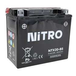 BATTERY 12V 18Ah NTX20-BS NITRO MF MAINTENANCE FREE-SUPPLIED WITH ACID PACK (Lg175xWd87xH155) (EQUALS YTX20-BS)