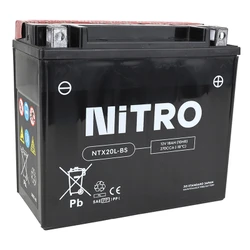 BATTERY 12V 18Ah NTX20L-BS NITRO MF MAINTENANCE FREE-SUPPLIED WITH ACID PACK (Lg175xWd87xH155) (EQUALS YTX20L-BS)