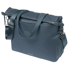 SACOCHE ARRIERE VELO LATERALE SAC ORDINATEUR PORTABLE BASIL MANHATTAN WATERPROOF BLEU MARINE DROIT/GAUCHE 12L FIXATION HOOK ON (12x38x30cm) FERMETURE PLIANT ANTI-PLUIE