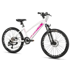 VELO MUSCULAIRE VTT 24 LEADER FOX CAPITAN 2025 FILLE BLANC/ROSE MAT 8V (TAILLE ENFANT 135 à 145 cm)