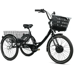TRICYCLE ELECTRIQUE/VAE CITY LEADER FOX 24" BORMIO 2025 MIXTE NOIR BRILLANT 3V SHIMANO NEXUS MOTEUR ROUE AV BAFANG 36V 45Nm BATTERIE 14,4Ah (LARGEUR HORS TOUT 81cm)