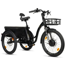 TRICYCLE ELECTRIQUE/VAE CITY LEADER FOX 24" CURTIS X 2025 MIXTE NOIR BRILLANT 8V SHIMANO NEXUS MOTEUR ROUE AV BAFANG 36V 45Nm BATTERIE 16,7Ah (LARGEUR HORS TOUT 75cm, DEBATTEMENT 50mm) -HOUSSE PLUIE