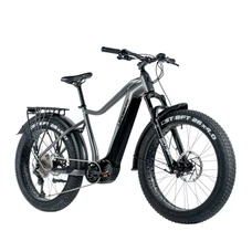 VELO ELECTRIQUE/VAE VTT FAT BIKE 26 LEADER FOX BRASA 2024 ARGENT 11V MOTEUR CENTRAL PANASONIC GX ULTIME 36V 90Nm BATTERIE 20Ah (18'' - H45,7cm - TAILLE M - POUR ADULTE DE 165cm à 178cm)