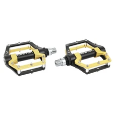 PEDALE VTT / BMX NEWTON ALU NOIR / OR 9/16" A ROULEMENT ETANCHE AVEC PICOTS ARGENT (PAIRE)