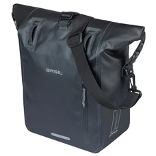 SACOCHE ARRIERE VELO LATERALE BASIL RIVO WATERPROOF 12-15L NOIR FIXATION MIK HOOKS SUR PORTE BAGAGE (38x14x25cm) AVEC POIGNEE ET BANDOUILLERE FERMETURE ENROULEMENT