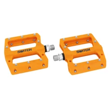 PEDALE VTT PLATEFORME DESCENTE / BMX SWITCH JUMP RESINE ORANGE FILETAGE 9/16 AVEC PICOTS ARGENT (PAIRE)