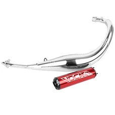 POT 50 A BOITE VOCA CHROMED POUR MINARELLI 50 AM6, BETA 50 RR 1999>2011/RIEJU 50 MRT, SMX, RMX, RR/PEUGEOT 50 XPS, XP6/MBK 50 X-LIMIT/YAMAHA 50 DTR (PASSAGE BAS - SILENCIEUX ALU ROUGE)