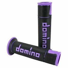 REVETEMENT POIGNEE DOMINO MOTO ON ROAD A450 NOIR/VIOLET OPEN END 120-125mm (PAIRE)