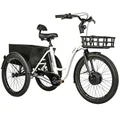 TRICYCLE ELECTRIQUE/VAE CITY LEADER FOX 24" LOVELO 2025 MIXTE BLANC BRILLANT 3V SHIMANO NEXUS MOTEUR ROUE AV BAFANG 36V 45Nm BATTERIE 17,4Ah