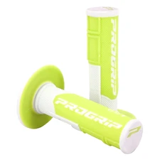 REVETEMENT POIGNEE PROGRIP MOTO OFF ROAD 801 DOUBLE DENSITE FLUO DESIGN BLANC/JAUNE FLUO CLOSED END 115mm (CROSS/MX) (PAIRE)