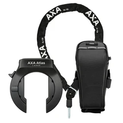ANTIVOL VELO FER A CHEVAL AXA ATLAS LARGE NOIR AVEC CHAINE PLUG DIAM 5.5 mm 1.30M (CLE RETRACTABLE) - SECURITE NIVEAU 14 -LIVRE AVEC SACOCHE DE SELLE