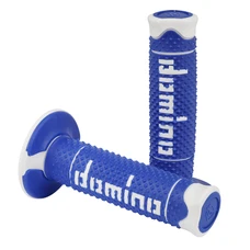 REVETEMENT POIGNEE DOMINO MOTO OFF ROAD A260 BLEU/BLANC CLOSED END 120mm (PAIRE)