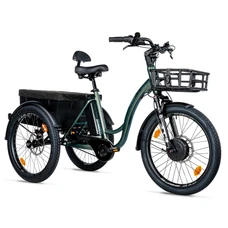 TRICYCLE ELECTRIQUE/VAE CITY LEADER FOX 24" CURTIS X 2025 MIXTE VERT BOUTEILLE BRILLANT 8V SHIMANO NEXUS MOTEUR ROUE AV BAFANG 36V 45Nm BATTERIE 16,7Ah (LARGEUR HORS TOUT 75cm, DEBATTEMENT 50mm)
