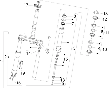 Fourche/tube direction - Ensemble butée dir.