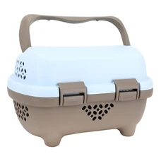 PANIER AVANT PLASTIC P2R MARRON/BLEU CIEL POUR CHIEN POIDS MAX 5kg (430x290x235) (LIVRE AVEC FIXATION GUIDON LARGEUR 90 mm, DIAM 22,2 A 31,8 mm COMPATIBLE VAE / E-BIKE)