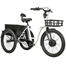 TRICYCLE ELECTRIQUE/VAE CITY LEADER FOX 24" LOVELO 2025 MIXTE BLANC BRILLANT 3V SHIMANO NEXUS MOTEUR ROUE AV BAFANG 36V 45Nm BATTERIE 17,4Ah