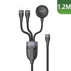 CABLE DE CHARGEMENT USB-C 3 EN 1 AVEC STATION DE CHARGE POUR MONTRE, CABLE USB-C, CABLE POUR APPLE LIGHTNING RIXUS NOIR 1,20M 5V (VENDU A L'UNITE) -RXUC31
