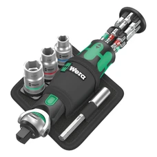 CLIQUET WERA  8009 ZYKLOP TETE ORIENTABLE COMBINEE DOUILLE 3/8 ET TOURNEVIS 1/4 (AVEC RESERVE D'EMBOUT INTEGREE) NOIR/VERT (SET 18 PIECES)  -MARQUE ALLEMANDE POUR LES ATELIERS-