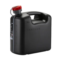 JERRYCAN/BIDON ESSENCE/CARBURANT PRESSOL EN POLYETHYLENE NOIR AVEC BEC FLEXIBLE 10L (AVEC GRADUATION)