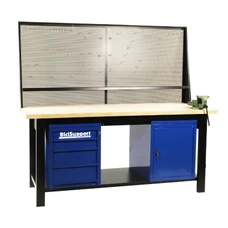 PROFESSIONNAL WORKBENCH - width2m (+ wall panel with hooks for tools,vice, 4 metalic drawers,wardrobe) -BICISUPPORT