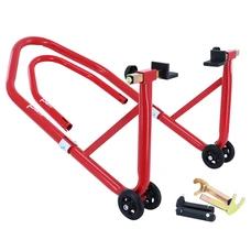 LEVE/BEQUILLE MOTO STAND P2R ARRIERE + AVANT UNIVERSEL ACIER ROUGE (CHARGE MAXI 250 kg)