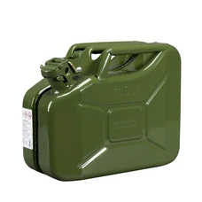 JERRYCAN/BIDON ESSENCE/CARBURANT PRESSOL METAL ARMEE TYPE US VERT 10L  (HOMOLOGUE TUV/EN)