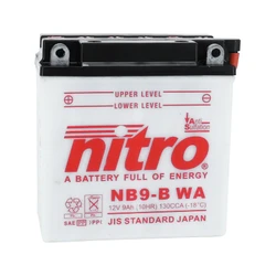 BATTERIE 12V 9 Ah NB9-B NITRO CONVENTIONNELLE AVEC ENTRETIEN (Lg135xL75xH139mm) (EQUIVALENT YB9-B)
