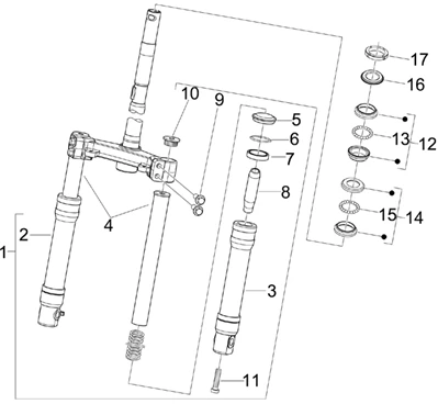 Fourche/tube direction - Ensemble butée dir.
