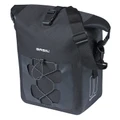SACOCHE ARRIERE VELO LATERALE BASIL NAVIGATOR CYCLOTOURISTE WATERPROOF 12-15L NOIR FIXATION MIK HOOKS ON SUR PORTE BAGAGE (32x15x25.5cm) AVEC POIGNEE ET BANDOUILLERE FERMETURE ENROULEMENT
