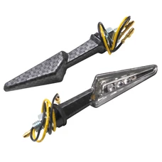 TURN SIGNAL (UNIVERSAL) REPLAY MINI "HALF-ARROW" -LEDS- TRANSPARENT/CARBON MAT (PAIR) **(L 81mm / H 21mm / Wd 28mm)