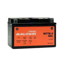 BATTERIE 12V 6,5 Ah MT7B-4 MALOSSI GEL SANS ENTRETIEN PRETE A L'EMPLOI (Lg150xL65xH93mm) (EQUIVALENT YT7B-4 / SLA / GEL) (ACTIVEE EN USINE/FA)