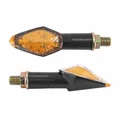 TURN SIGNAL FOR MOTORBIKE- AVOC NISSHIN ABS BODY - TRANSPARENT/BLACK (Long 73mm / H 29mm (Wd 27mm) (EEC APPROVED) (Pair)