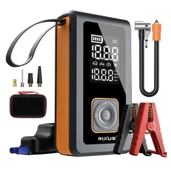 MINI COMPRESSEUR A AIR/DEMARREUR BATTERIE RIXUS 8000 mAh 5V1,5A NOIR AVEC ECRAN NUMERIQUE 24L/min MAX 10,3 BAR -RXAP05