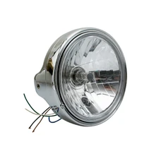 PHARE/OPTIQUE MOTO AVOC TYPE GUZZI DIAM 200 mm CUVELAGE OPTIQUE LISSE Ø180mm LAMPE H4 60/55W + FEU DE POSITION CHROME CORPS ACIER (HOMOLOGUE CE)