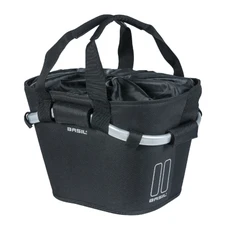 FRONT BASKET - CANVAS - BASIL 2DAY 15Lt - BLACK -WITH HANDLE - FIXATION CLIP AUTOMATIC CLIPS ON CARRIER - COMPATIBLE KLICKFIX SYSTEM (NON INCLUDED)