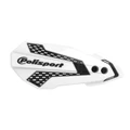 PROTEGE MAIN MOTO MX FLOW KAWASAKI 250 KX F 2008>2018, 450 KX F 2008>2018 (FIXATION UNIVERSEL GUIDON + FIXATION SPECIFIQUE VEHICULE) VERSION OUVERTE BLANC/NOIR  -POLISPORT-