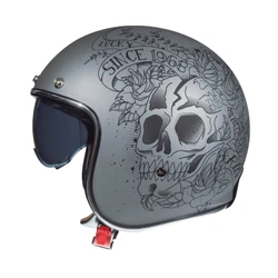 HELMET-OPEN FACE MT LE MANS 2 SV SKULL & ROSES A2 MATT SILVER XS (ECE 22.06)