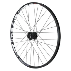 ROUE VTT DISQUE BLOCAGE 26" KARMA AVANT NOIR MOYEU SHIMANO M475 DISQUE 6 TROUS NOIR RAYONS NOIRS 32 RAYONS JANTE 21C