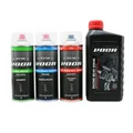 KIT MAINTENANCE/ENTRETIEN VOCA (LUBRIFIANT CHAINE + NETTOYANT FREIN + HUILE DE TRANSMISSION 10W40 + BOMBE PEINTURE VERNIS HAUTE TEMPERATURE)