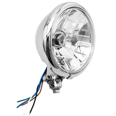 HEADLIGHT FOR MOTORBIKE - AVOC Ø130 PLAIN BOWL - BULB H4 60/55W + PARKING LIGHT T10 CHROME (CE APPROVED)