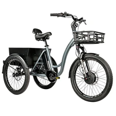 TRICYCLE ELECTRIQUE/VAE CITY LEADER FOX 24" CURTIS 2025 MIXTE GRIS MAT 8V SHIMANO NEXUS MOTEUR ROUE AV BAFANG 36V 45Nm BATTERIE 17,4Ah FREIN ET RETROPEDALAGE