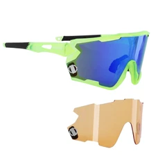 ADULT CYCLING GLASSES- NEWTON NAGAS - FLUO YELLOW FRAME (2 INTERCHANGEABLE SOLAR LENSES :BLUE and ORANGE) IN A SOFT BOX - POSSIBLE TO ORDER CLEAR GLASS Ref 171352.