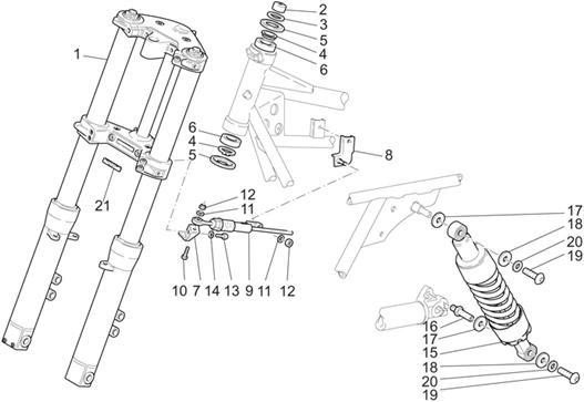 Fourche av.-suspension ar.