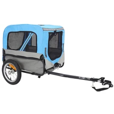 REMORQUE VELO UTILITAIRE MAXI 30Kg COLORI BLEU/GRIS AVEC ROUES 12" FIXATION AXE DE ROUE ARRIERE - POUR TRANSPORT BAGAGE - 2 OUVERTURES (avant+arrière) + BRAS (L 63cm x l 42cm x h 47cm)