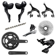 GROUPE ROUTE SHIMANO 105 11V. AVEC LEVIER/MANETTE FREIN PATIN, DERAILLEUR AVANT + ARRIERE, CASSETTE 11-34, CHAINE ET PEDALIER + CUVETTE FSA 50X34 EN 172.5mm (MONTAGE ATELIER)