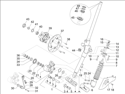 Fourche/tube direction - Ensemble butée dir.