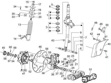 Fourche tube direction   ensemble butee dir