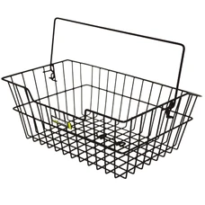 REAR BASKET- STEEL WIRE - BASIL CAIRO BLACK WITH HANDLE- FITS TO YOUR CARRIER WITH BUNGEE (30x39x18 cm)